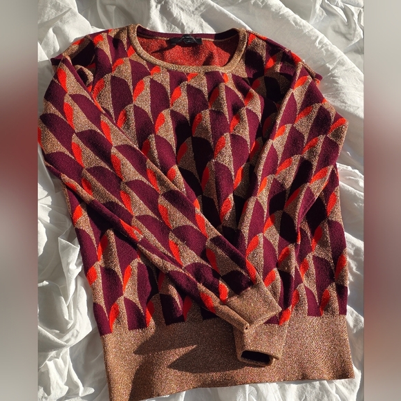 Ann Taylor Sweater Gold Metallic Retro Pull Over Sparkle Size Medium - Picture 11 of 11